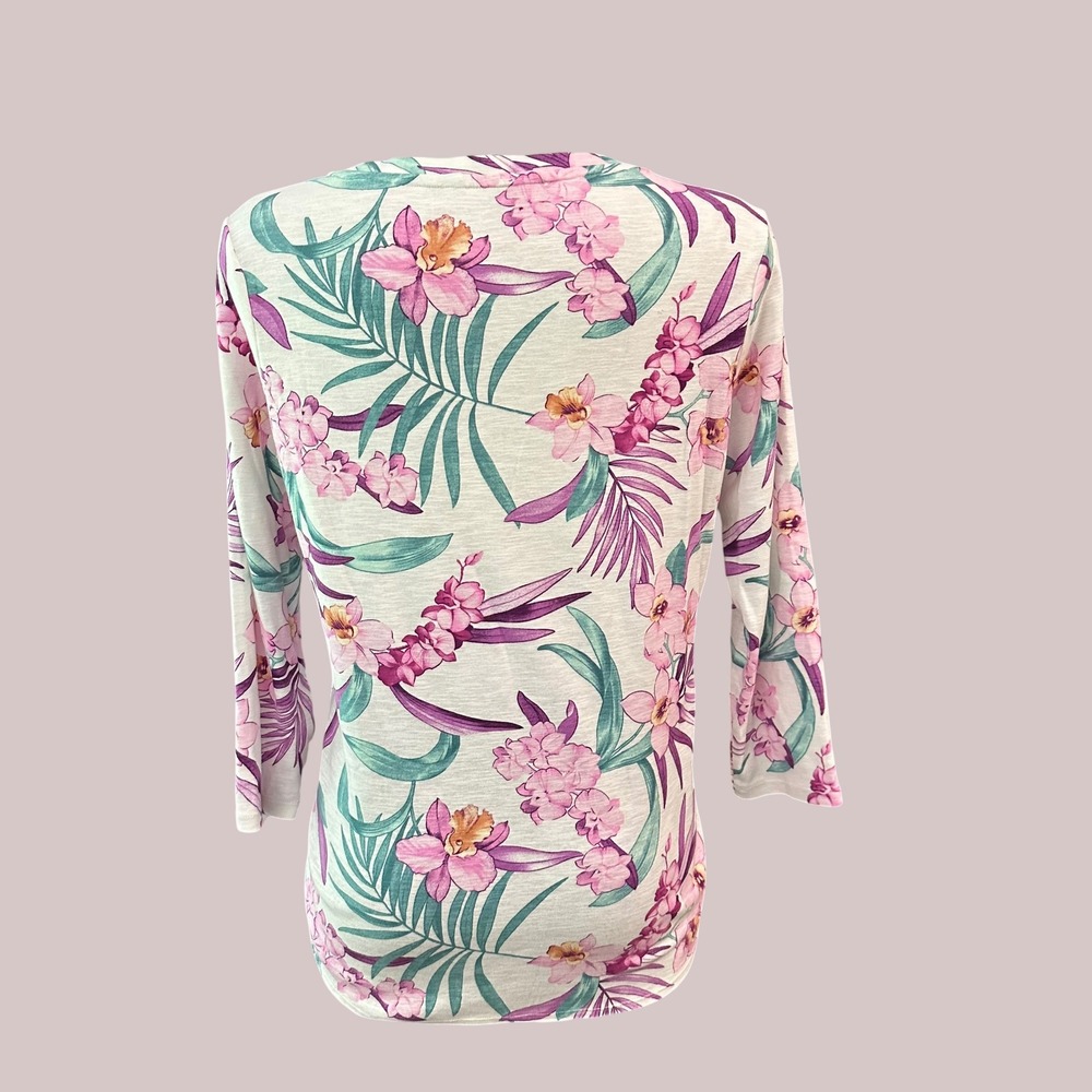 Tommy Bahama Round Neck Floral Hibiscus Long Sleeve Top Sz Small - Cotton - Picture 4 of 7